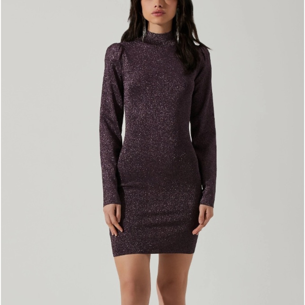 ASTR The Label TILLIE METALLIC MOCK NECK MINI DRESS size Small